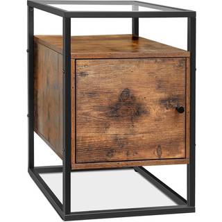 VASAGLE natbord, sengeskab, glas sidebord med skab, endebord, rustik brun
