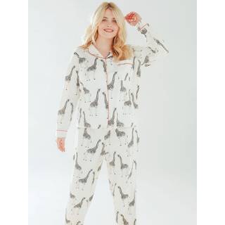 Chelsea Peers Chelsea Peers Cream Curve Giraffe Button Up Long Pyjama Set