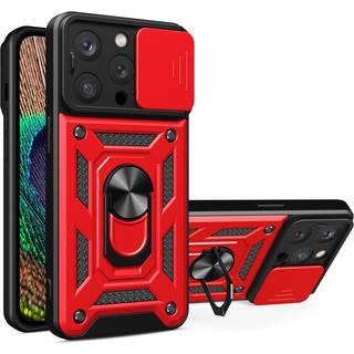 iPhone 15 Pro Max Håndværker Bagside Cover m. Magnetisk Kickstand & Cam Slider - Rød