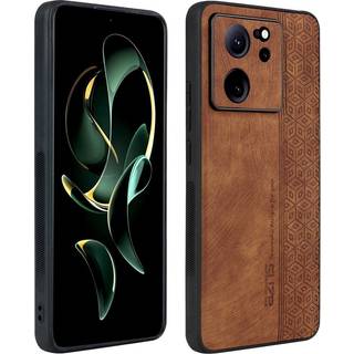 Xiaomi 13T / 13T Pro AZNS Læderbelagt Plastik Bagside Cover m. Mønster - Brun