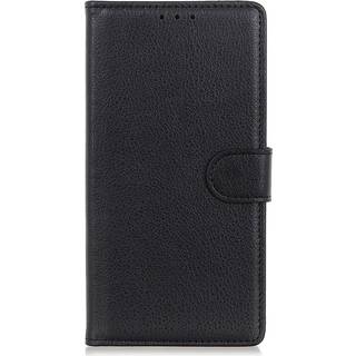 iPhone 15 Litchi Læder Flip Cover m. Pung - Sort