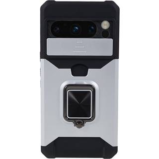 Google Pixel 8 Pro Håndværker Bagside Cover m. Magnetisk Kickstand, Kortholder & Cam Slider - Sølv