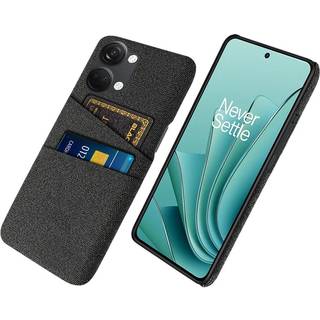 OnePlus Nord 3 (5G) Stofbetrukket Plastik Bagside Cover med Kortholder - Sort