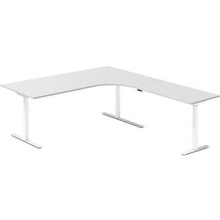 Office hæve-sænkebord 200x220cm i lys grå med hvidt stel højrevendt