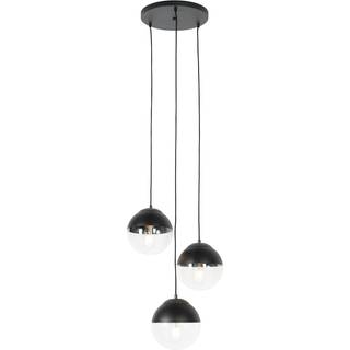 Retro pendellampe sort med klart glas rund 3-lys - Eclipse