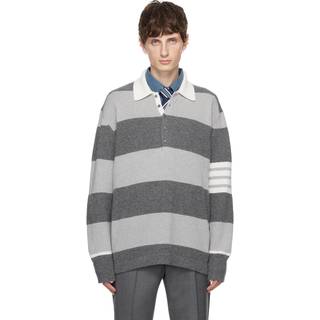 Thom Browne Striped virgin wool polo sweater - grey - S