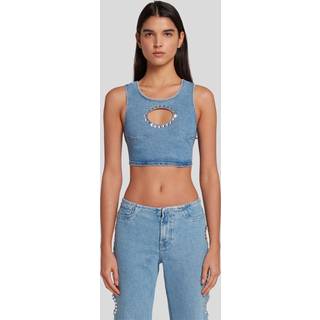 7 For All Mankind Embellished denim crop top - blue - XL