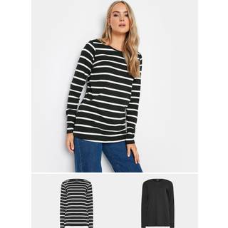 Lts Tall 2 Pack Black Stripe Print Long Sleeve Tshirts Size 14