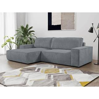 Venstre hjørnesofa-sektionssofa, som kan laves om til en seng, i antracitgrå fløjlsplys, AMELIA