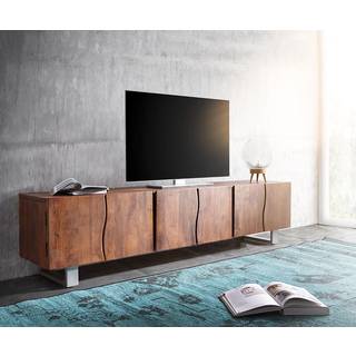 Lowboard Live-Edge 220 cm Akazie Braun massiv 6 Türen - Braun, Silber