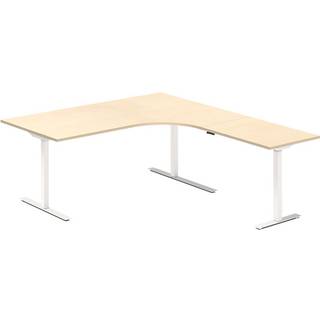 Office hæve-sænkebord 180x200cm i birk med hvidt stel højrevendt
