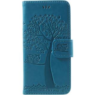 iPhone SE (2022 / 2020) / 8 / 7 Læder Cover Flip m. Pung - Ugler i Træ - Blå