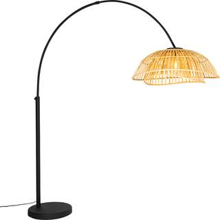 Oriental bue lampe sort med natur bambus - Pua