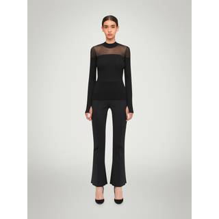 Wolford Contoured Ribs mesh-trimmed virgin wool top - black - L