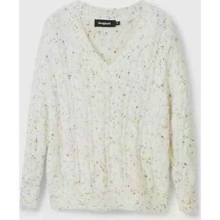 Desigual Chic Contrast V-Neck Sweater with Logo Detail