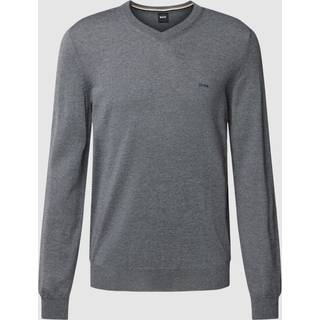 Sweater med V-hals i ny uld med broderet logo