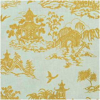 Stoff japanische Häuser mint-gold 50x140cm - Mint, Gold
