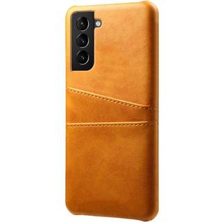 Samsung Galaxy S22 Læderbelagt Plastik Bagside Cover m. Kortlommer - Orange