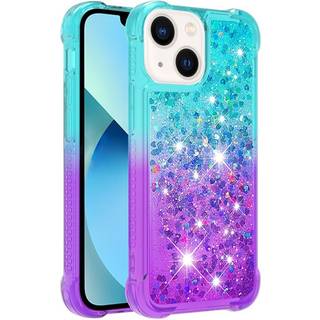 SKALO iPhone 15 Kvicksand Glitter Hjerter TPU Cover - Turkis-Lilla