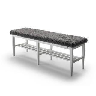 Oscarssons Möbel, Nadja Bænk 130 cm Hvidlakeret birk/fåreskindslook Grå