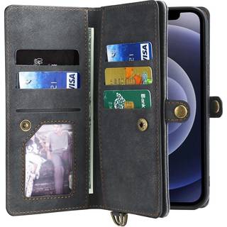 iPhone 12 / 12 Pro MEGSHI PU Læder Flip Cover m. Magnetisk Kortholder - Sort