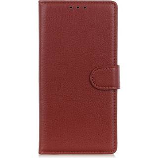 iPhone 15 Litchi Læder Flip Cover m. Pung - Brun