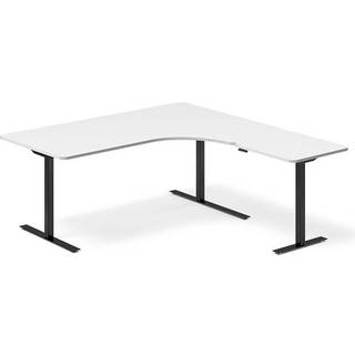 Office hæve-sænkebord 180x180cm i hvid med sort stel højrevendt