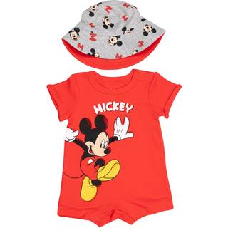 Disney Mickey Mouse nyfødte baby drenge Romper og spand solhat rød 3-6 måneder