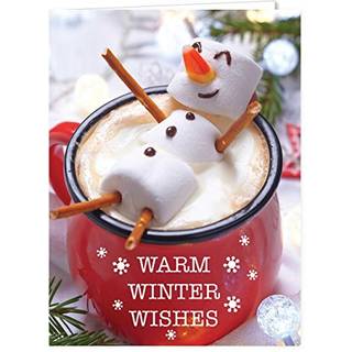 Cocoa Snowman Holiday Card Pack/25 Winter Wishes Cards Set/Hot Chocolate Marshmallows Design med indvendigt vers/4 5/8 """" X 6 1/4 """" Julekort med