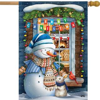 Julevindue Snowman House Flag 28 """" X 40 """" Holiday Bunny Briarwood Lane