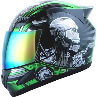 1Storm Motorcykelcykel Fuld ansigtshjelmmekaniker Skull - Tonet Visor Green Størrelse XL (59-60 cm 23,2/23,4 tommer)