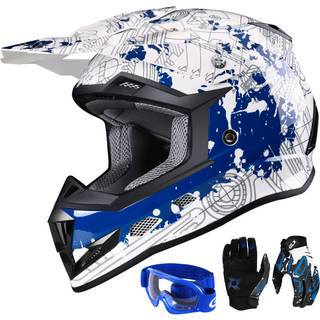 Glx GX623 Dot Kids Youth ATV Off-road Dirt Bike Motocross Motorcykel Fuld ansigt Hjelm Combo Gloves Goggles For Boys & Girls (Modern X-Large)