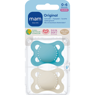 MAM Original silikonesut, 0-6 måneder, blå/beige