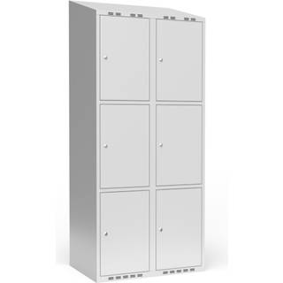 Garderobeskab 2x400 mm m/skråt tag, 3 rum i højden og lys grå dør m/cylinderlås