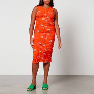 Ganni Floral ruched midi dress - orange - XXS