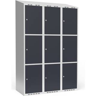 Garderobeskab 3x400 mm Skråt tag 3 rum i højden Antracit dør Cylinderlås