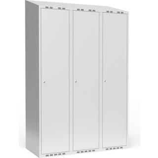 Garderobeskab 3x400 mm m/skråt tag, 1 rum i højden og lys grå dør m/cylinderlås