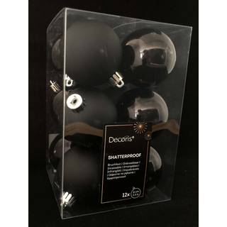 12 stk. sorte julekugler til juletræet, 6 cm, knusfaste, blank og mat finish