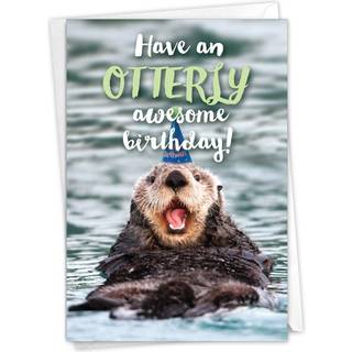 Nobleworks - 1 Tillykke med fødselsdagskort med sjove dyr - Wildlife and Pet Humor Fun Birthday Celebration Notecard - Otterly Awesome B C6574BBD