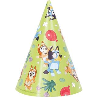 Unikke multicolor Bluey Party Hats - 8 Count | Levende papirhatte med unikke Bluey -design - Perfekt til børns fødselsdage og festligheder En stø