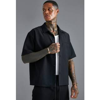 Mens Black Short Sleeve Stretch Oversized Boxy Fit Shirt