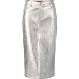 Staud Oaklyn metallic faux leather midi skirt - silver - XXS