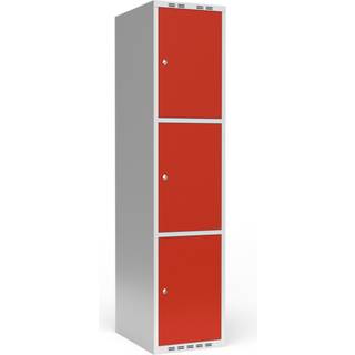 Garderobeskab 1x400 mm Lige tag 3 rum i højden Rød dør Cylinderlås