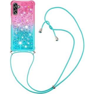 SKALO Samsung A34 5G Kvicksand Glitter Mobile Collar - Pink-Turkis