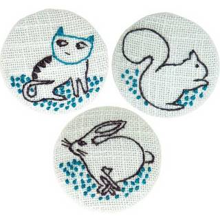 Stickpackung Knöpfe Katze-Eichhörnchen-Hase 4cm