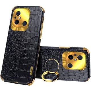 SKALO Xiaomi Redmi 12C 4G Crocodile Guldkant Cover - Sort