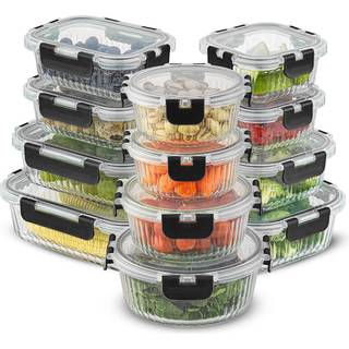 JoyJolt 24pc riflede glasopbevaringscontainere med låg. 12 lufttæt fryser sikker madopbevaring containere pantry køkken opbevaring containere gla