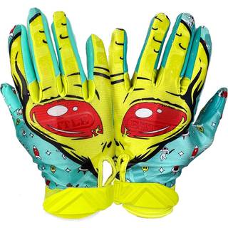 Battle Sports Alien tilsluttede brede modtagerfodboldhandsker - Ultra Grip Handsker - Gul/bl?/r?d ungdom stor