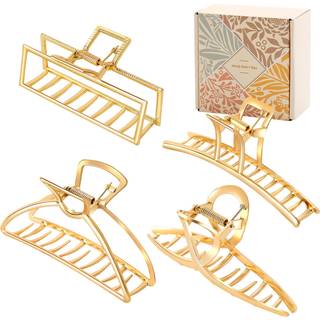 4 Pak store guldh?r klo klip til kvinder tykt h?r skridsikre h?r fangst barrette k?be klemme fransk design metal kryds banan h?rklip til kvinder