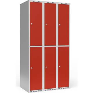 Garderobeskab 3x300 mm Lige tag 2 rum i højden Rød dør Cylinderlås